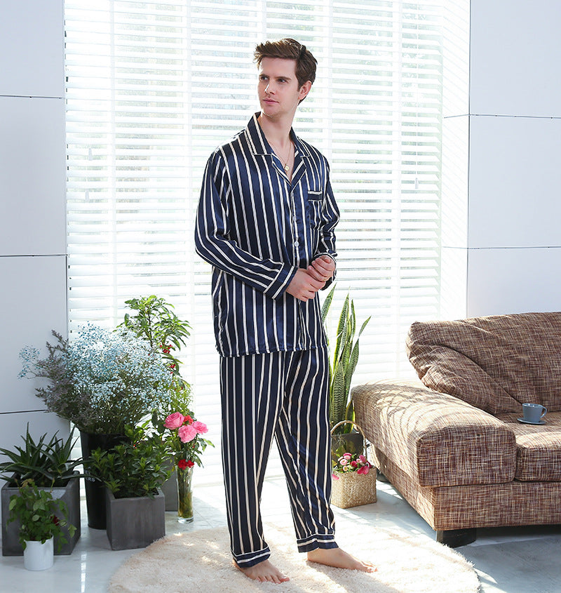 Men's Silk-Feel Stripe Pajama Set