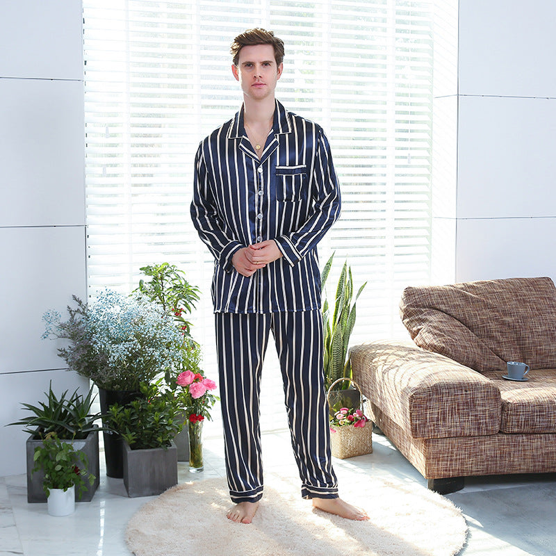 Men's Silk-Feel Stripe Pajama Set