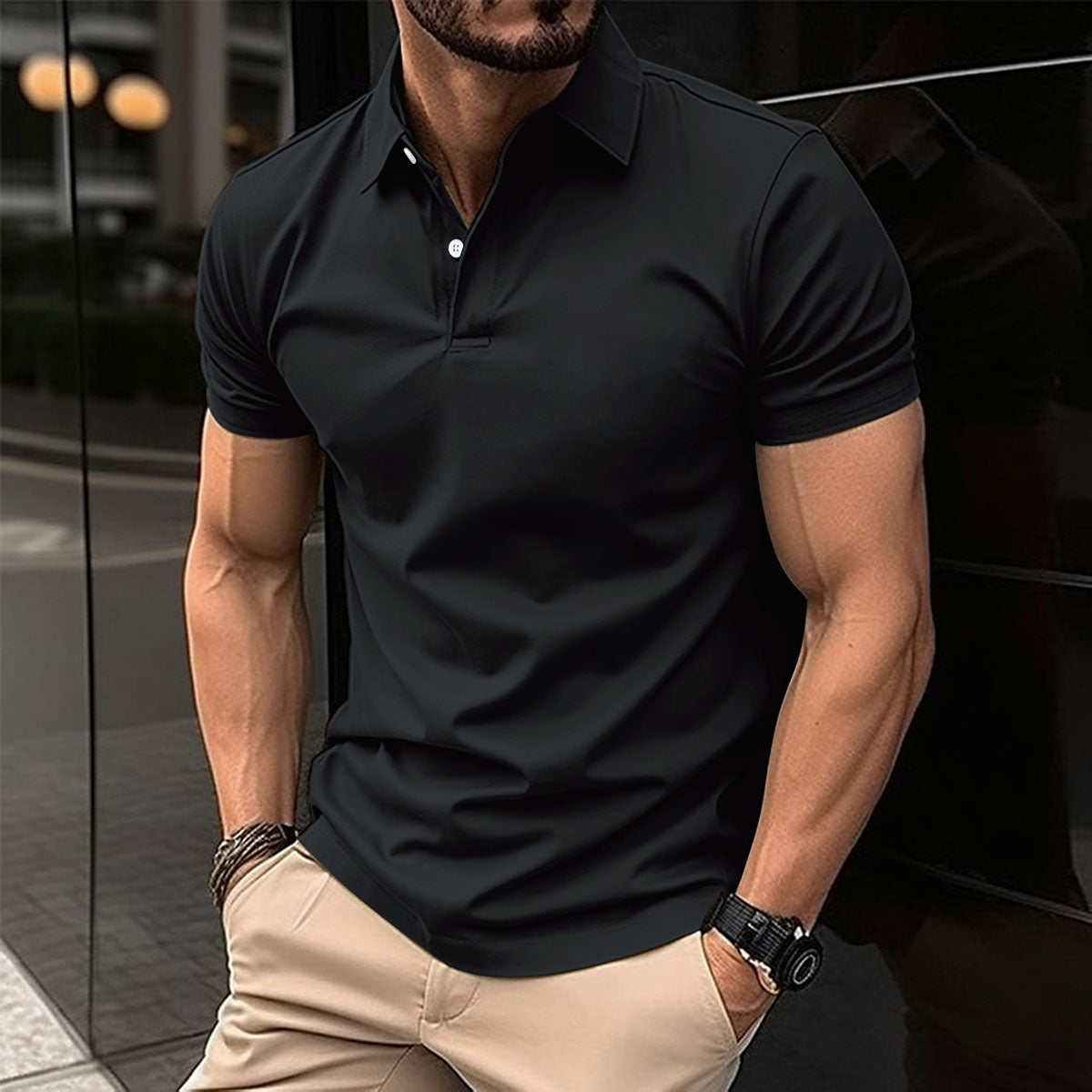 Men's Solid Color Short Sleeve Polo
