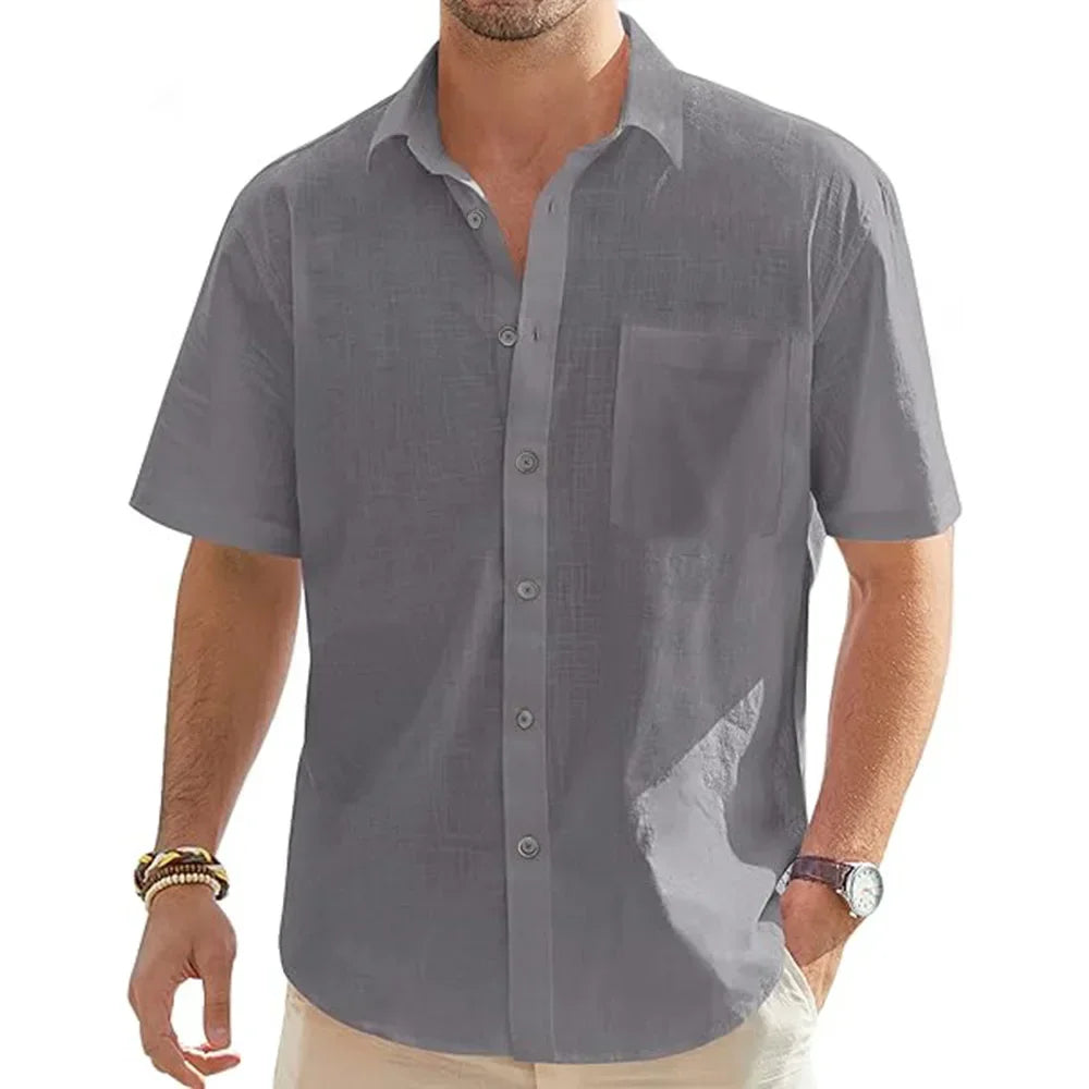 Men's Cotton Linen Short Sleeve Button Shirt
