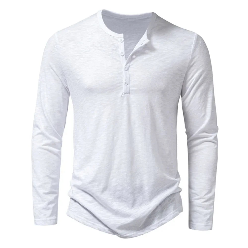 Men's Cotton Henley Long Sleeve Shirt