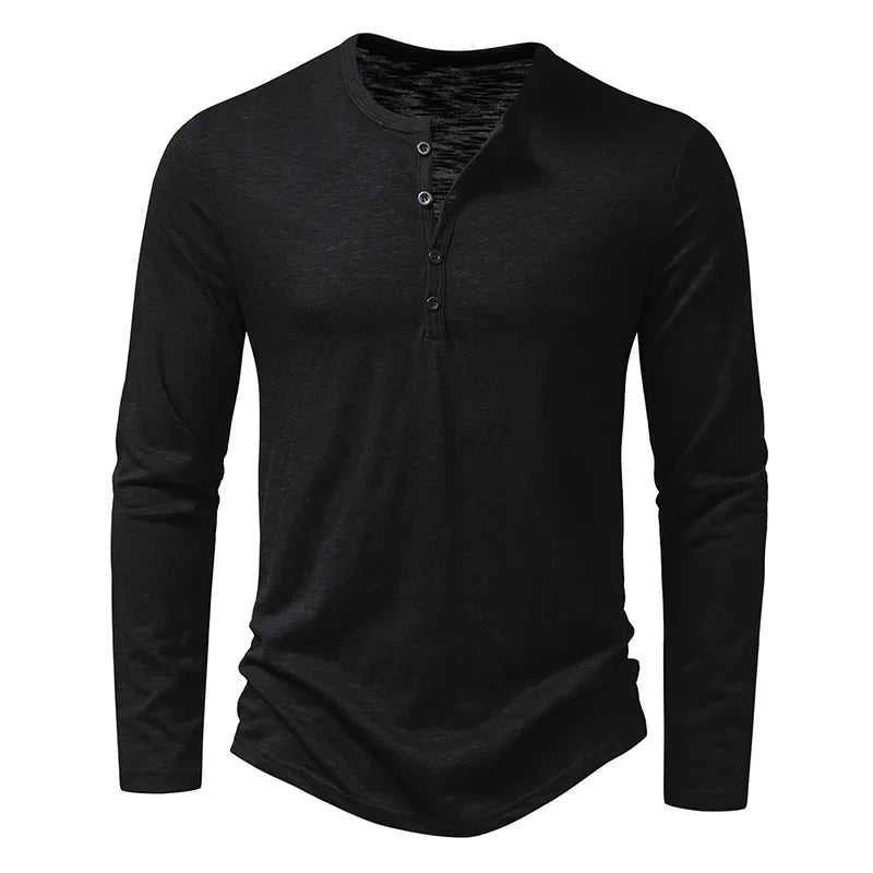 Men's Cotton Henley Long Sleeve Shirt