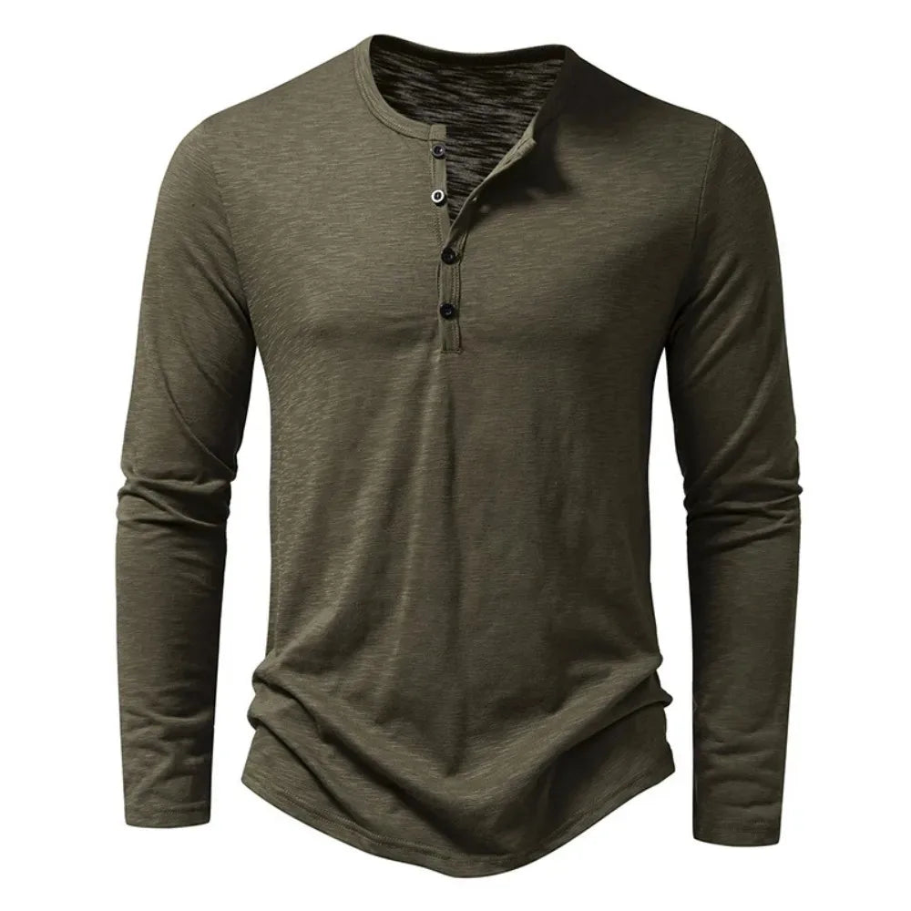 Men's Cotton Henley Long Sleeve Shirt