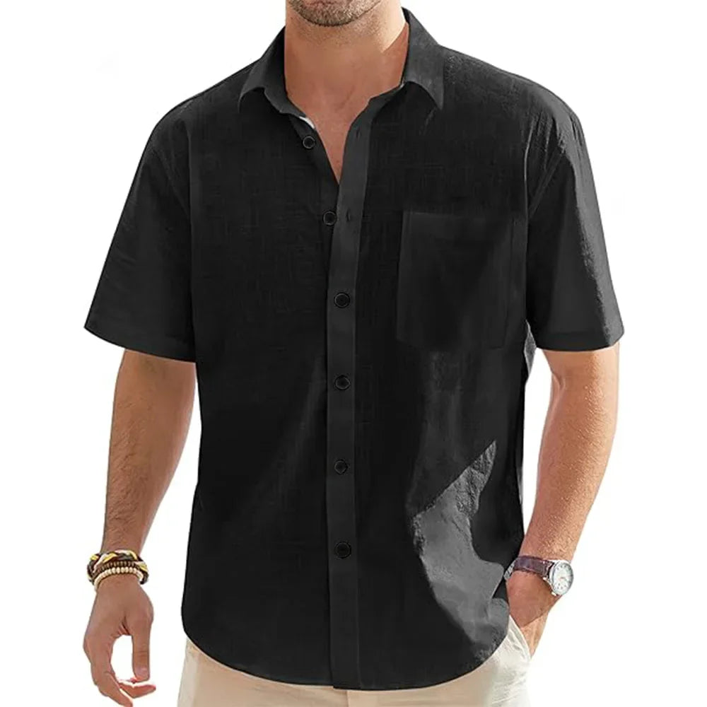 Men's Cotton Linen Short Sleeve Button Shirt