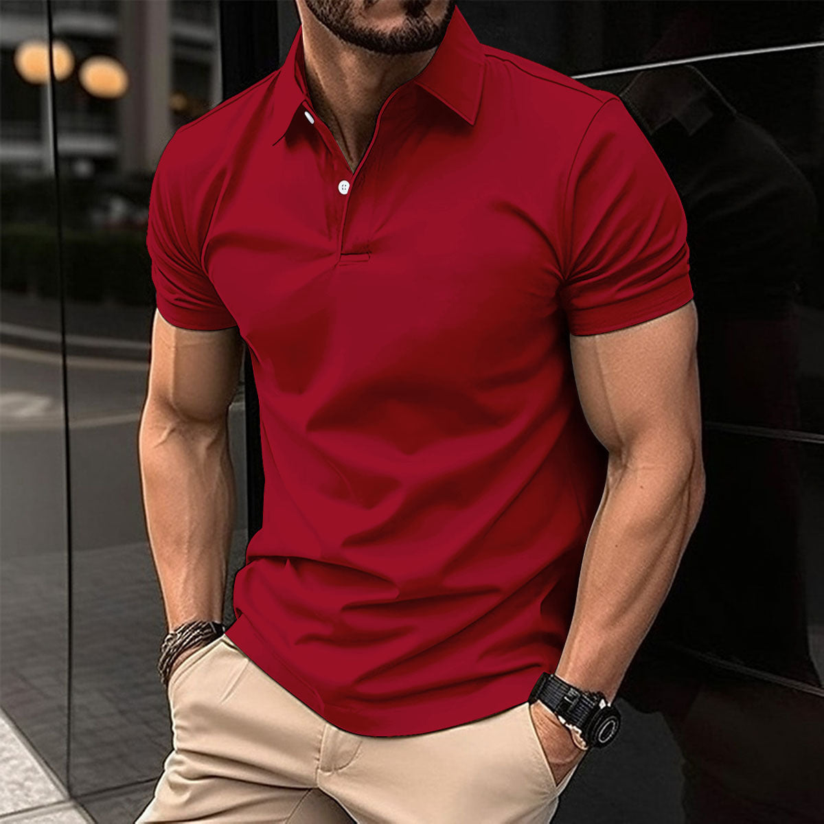 Men's Solid Color Short Sleeve Polo